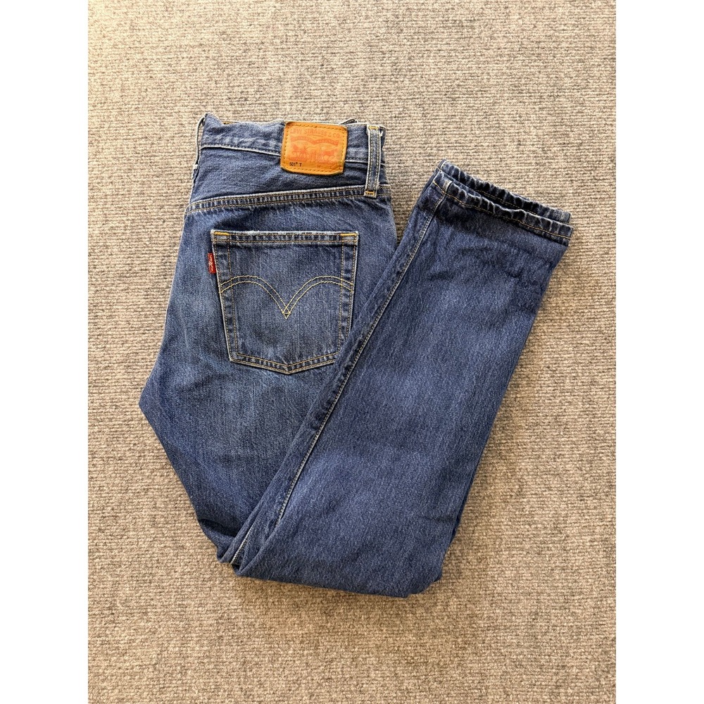 Vintage Levi's 501 T Womens Tapered Jeans 26x28 Medium Wash Distressed Button Fl